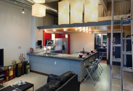 Petit loft avec une chambre en mezzanine