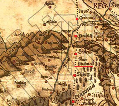 Obr. Detail mapy Martina Waldseemüllera - Hercýnsky les